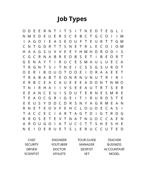 Job Types Crossword Puzzle