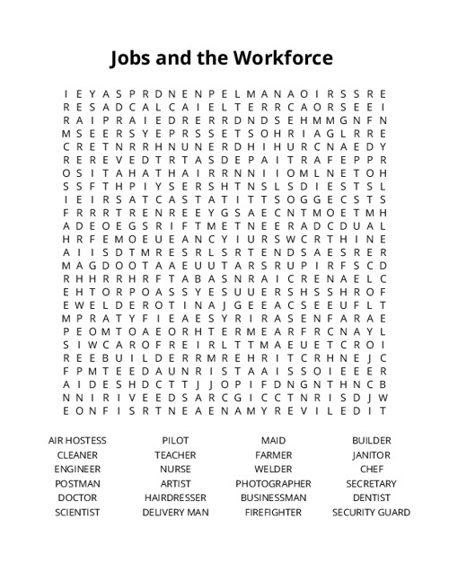 Jobs and the Workforce Crossword Puzzle