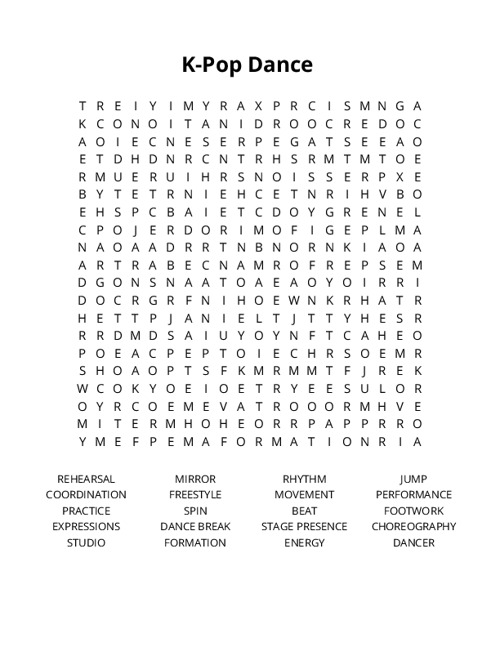 K-Pop Dance Crossword Puzzle