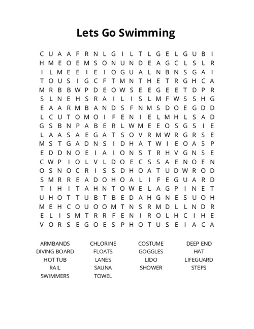 Lets Go Swimming Crossword Puzzle