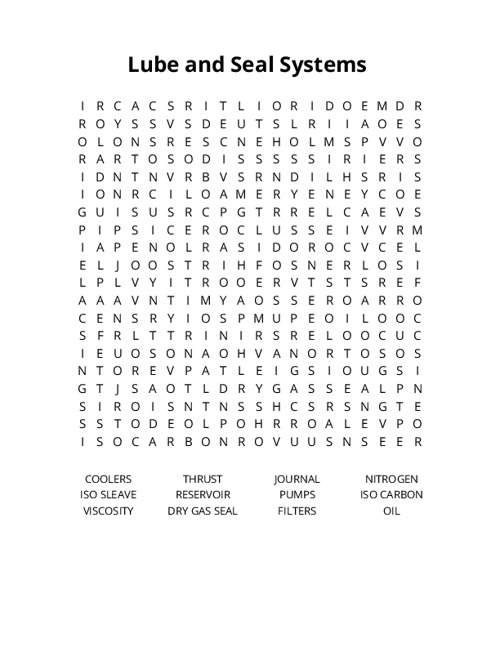 Lube and Seal Systems Crossword Puzzle