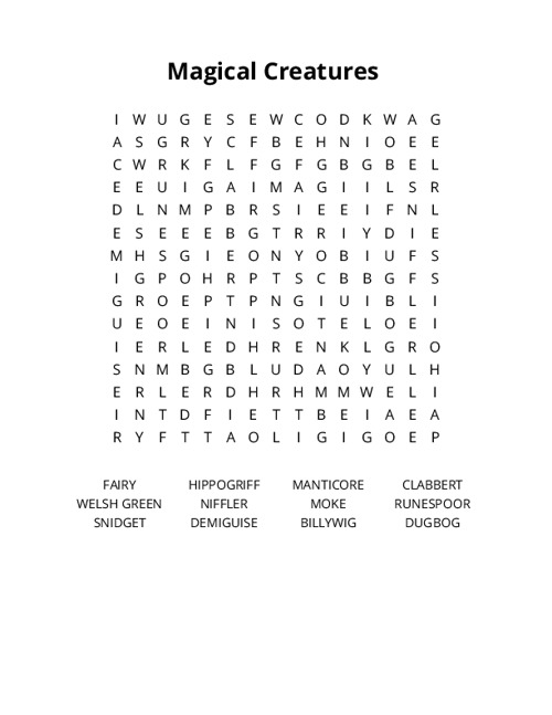 Magical Creatures Crossword Puzzle