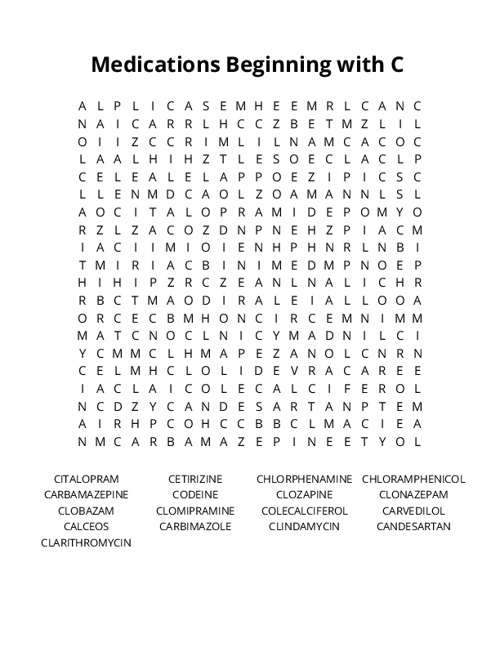 Medications Beginning with C Crossword Puzzle