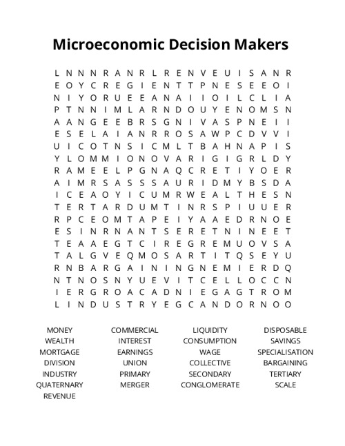 Microeconomic Decision Makers Crossword Puzzle