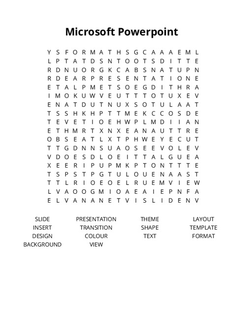 Microsoft Powerpoint Word Search Puzzle