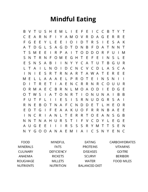 Mindful Eating Crossword Puzzle
