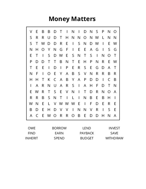 Money Matters Crossword Puzzle