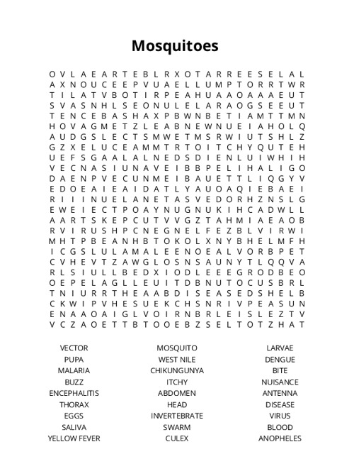 Mosquitoes Crossword Puzzle