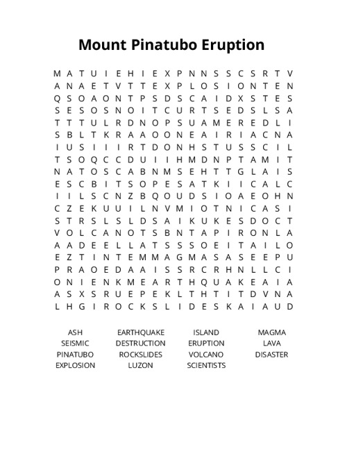 Mount Pinatubo Eruption Crossword Puzzle