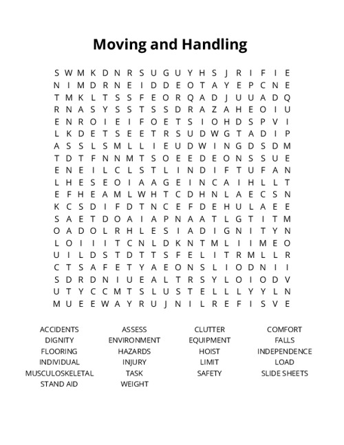 Moving and Handling Crossword Puzzle