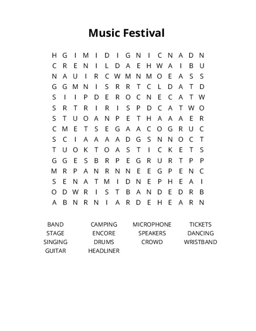 Music Festival Word Search Puzzle
