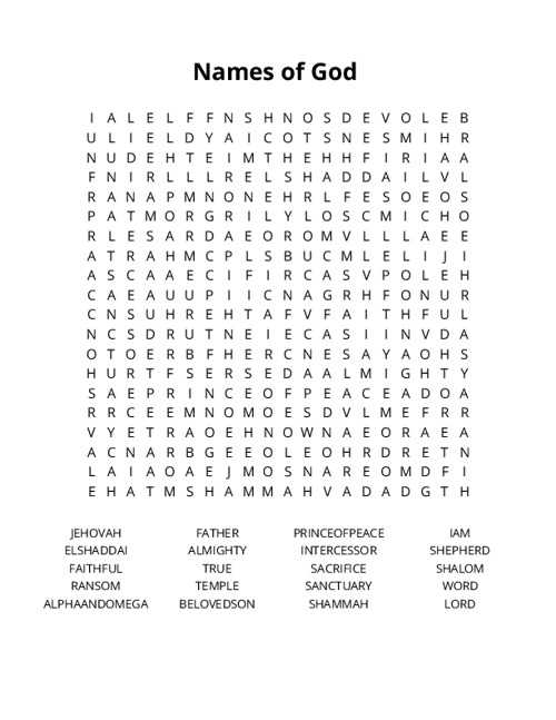 Names of God Crossword Puzzle