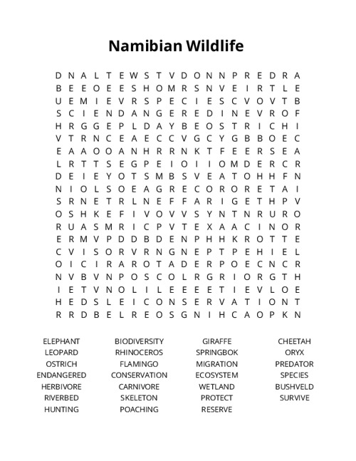 Namibian Wildlife Crossword Puzzle
