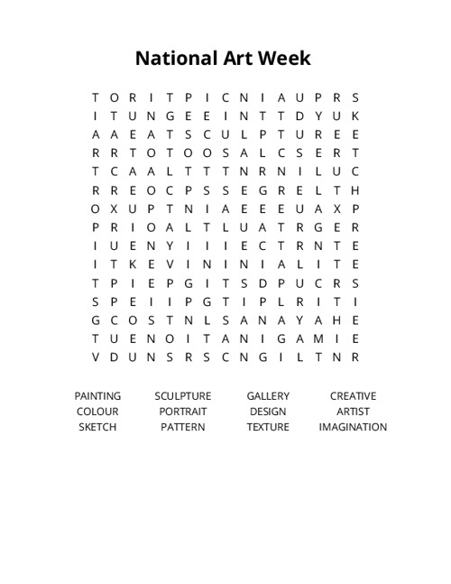 National Art Week Crossword Puzzle