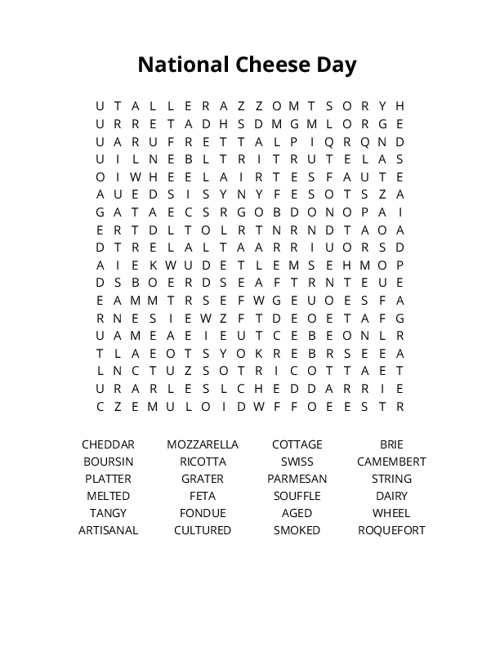 National Cheese Day Crossword Puzzle