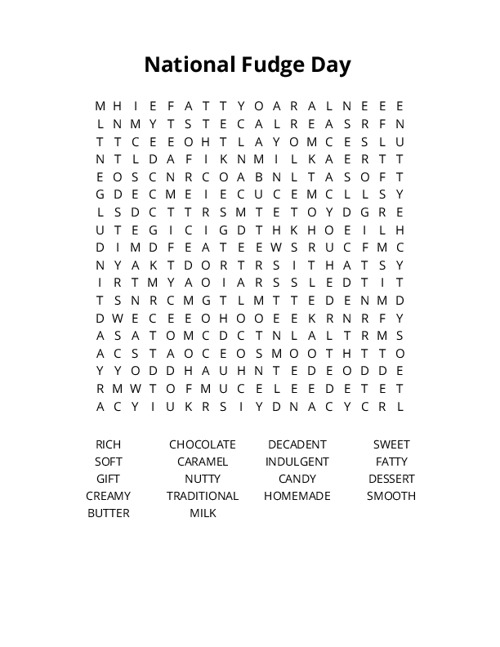 National Fudge Day Crossword Puzzle
