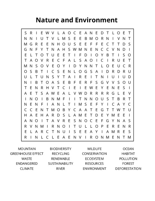 Nature and Environment Crossword Puzzle