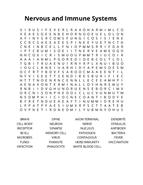 Nervous and Immune Systems Crossword Puzzle