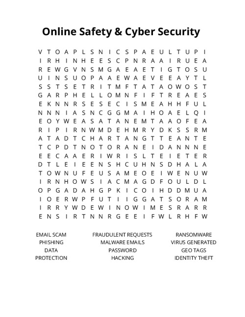 Online Safety & Cyber Security Crossword Puzzle