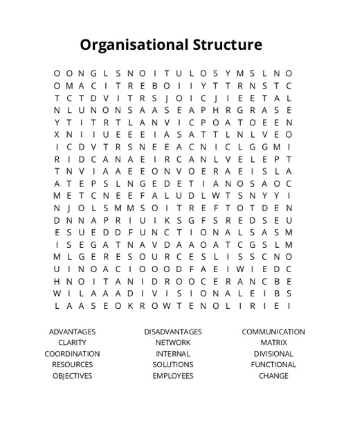 Organisational Structure Crossword Puzzle
