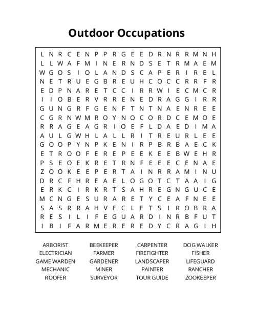 Outdoor Occupations Crossword Puzzle