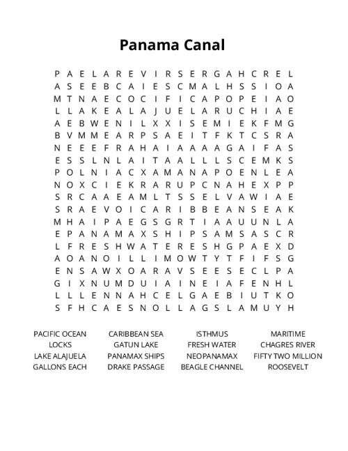 Panama Canal  Word Search Puzzle