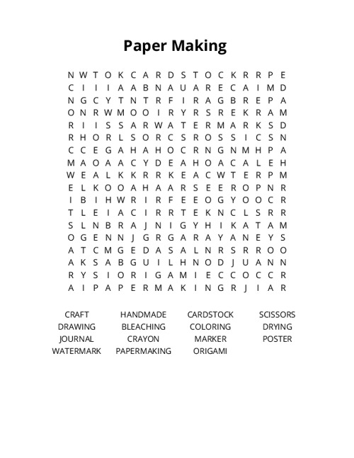Paper Making Crossword Puzzle