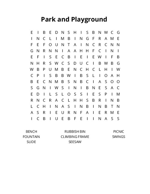 Park and Playground Crossword Puzzle