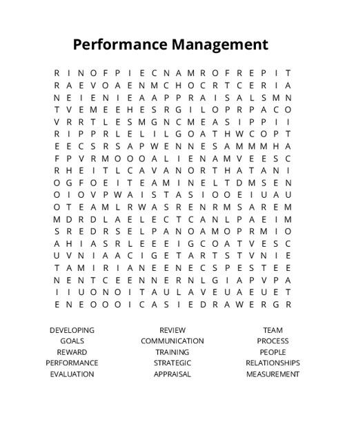 Performance Management Crossword Puzzle