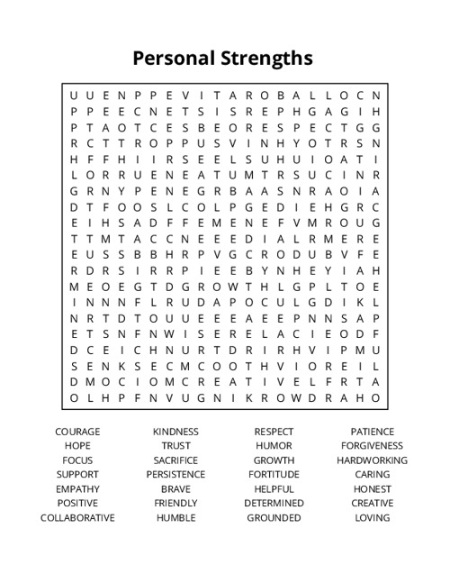 Personal Strengths Crossword Puzzle