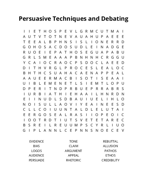 Persuasive Techniques and Debating Crossword Puzzle