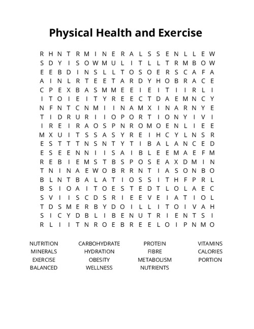 Physical Health and Exercise Crossword Puzzle