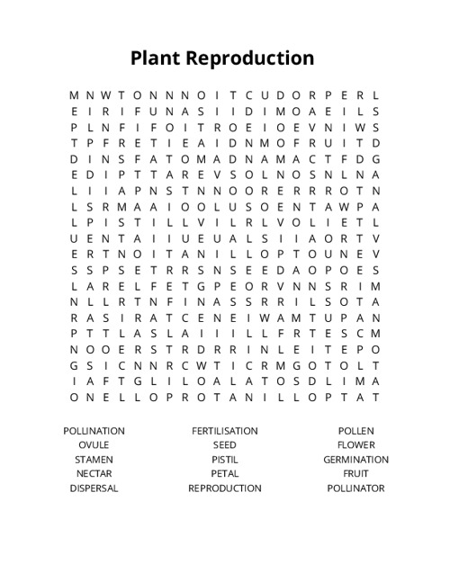 Plant Reproduction Word Search Puzzle