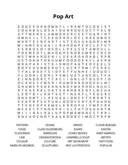 Pop Art Crossword Puzzle
