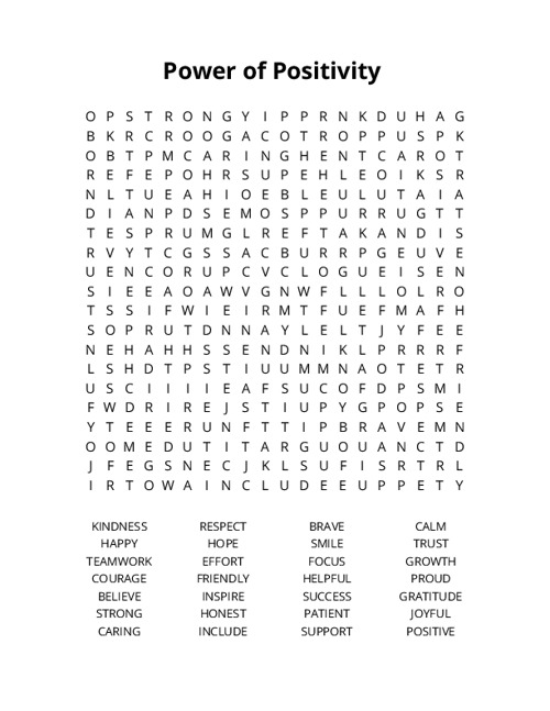 Power of Positivity Crossword Puzzle