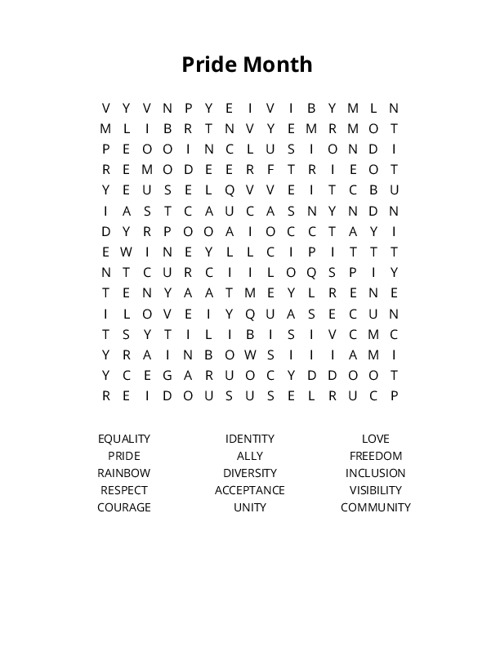 Pride Month Crossword Puzzle