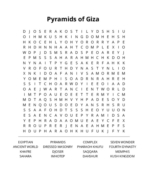 Pyramids of Giza Crossword Puzzle