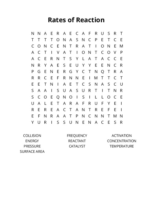 Rates of Reaction Word Search Puzzle
