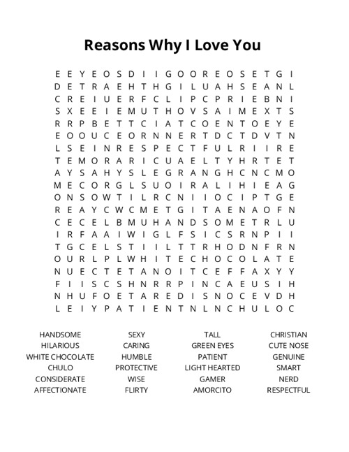 Reasons Why I Love You Crossword Puzzle
