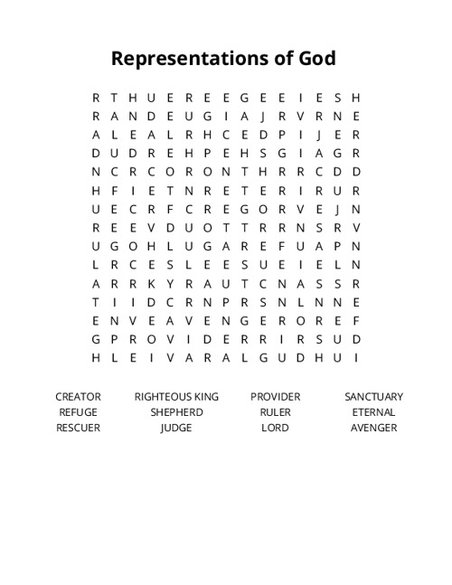 Representations of God Word Search Puzzle