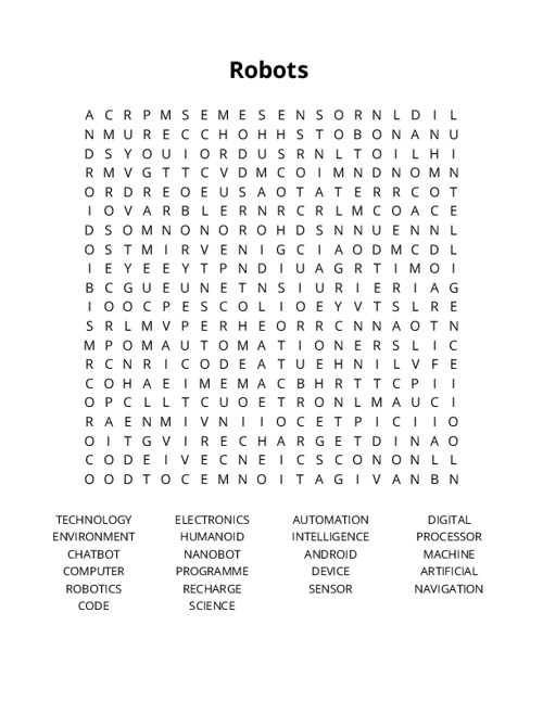 Robots Crossword Puzzle