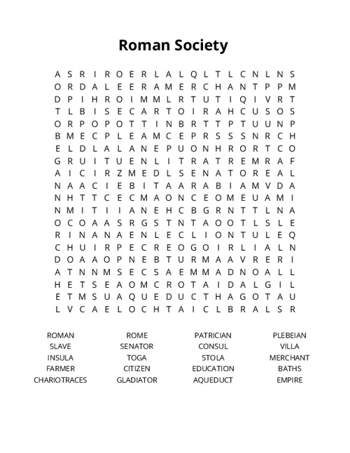 Roman Society Crossword Puzzle