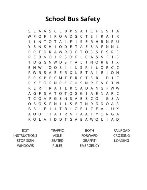 School Bus Safety Crossword Puzzle