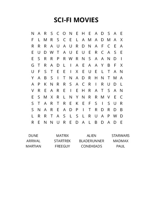 SCI-FI MOVIES Crossword Puzzle