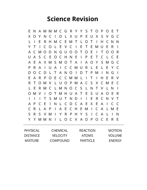 Science Revision Crossword Puzzle