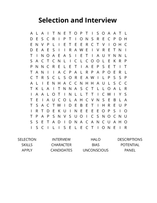 Selection and Interview Crossword Puzzle