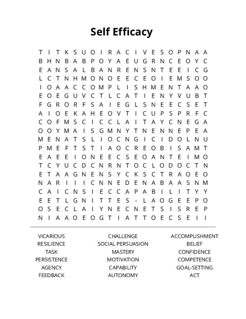 Self Efficacy Crossword Puzzle
