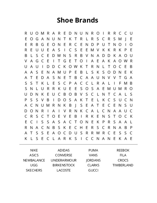 Shoe Brands Crossword Puzzle