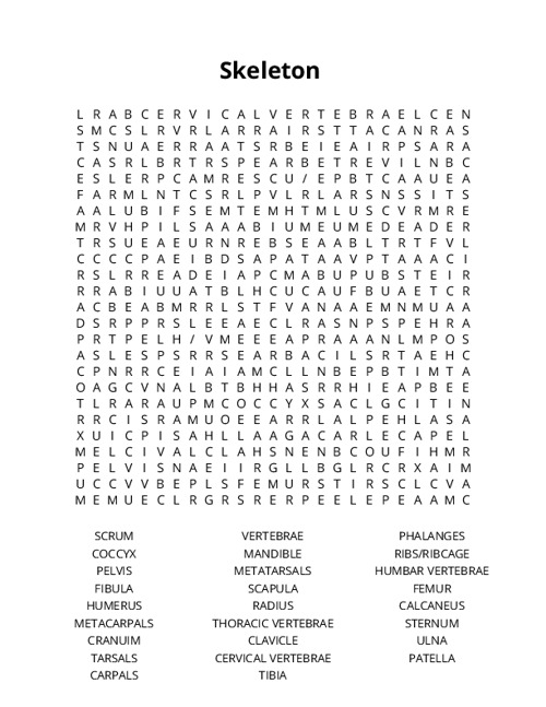 Skeleton Crossword Puzzle