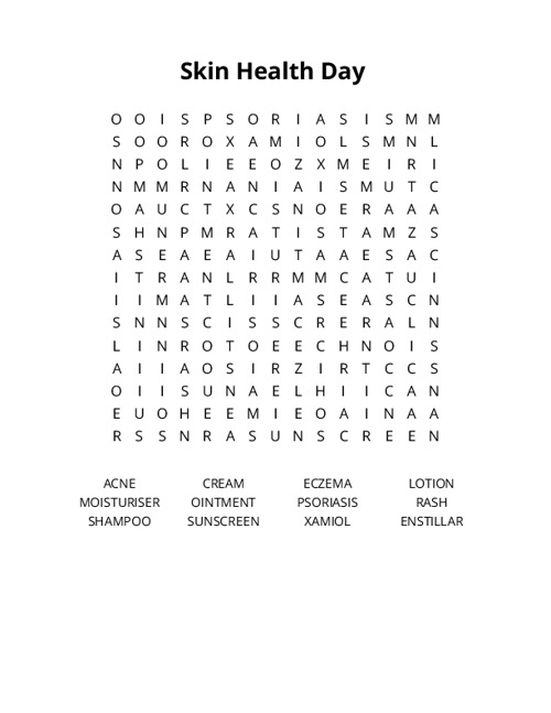 Skin Health Day Crossword Puzzle